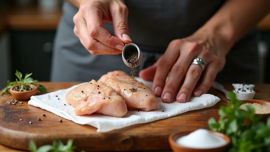 Secado y salpimentado del pollo
