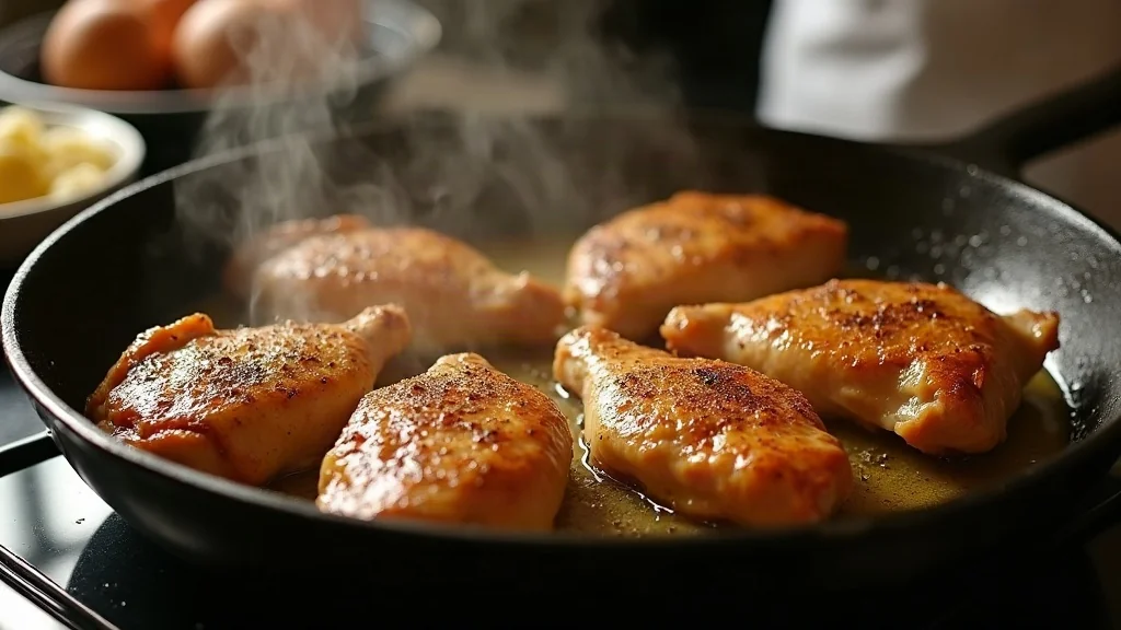Sellado crujiente del pollo a fuego vivo